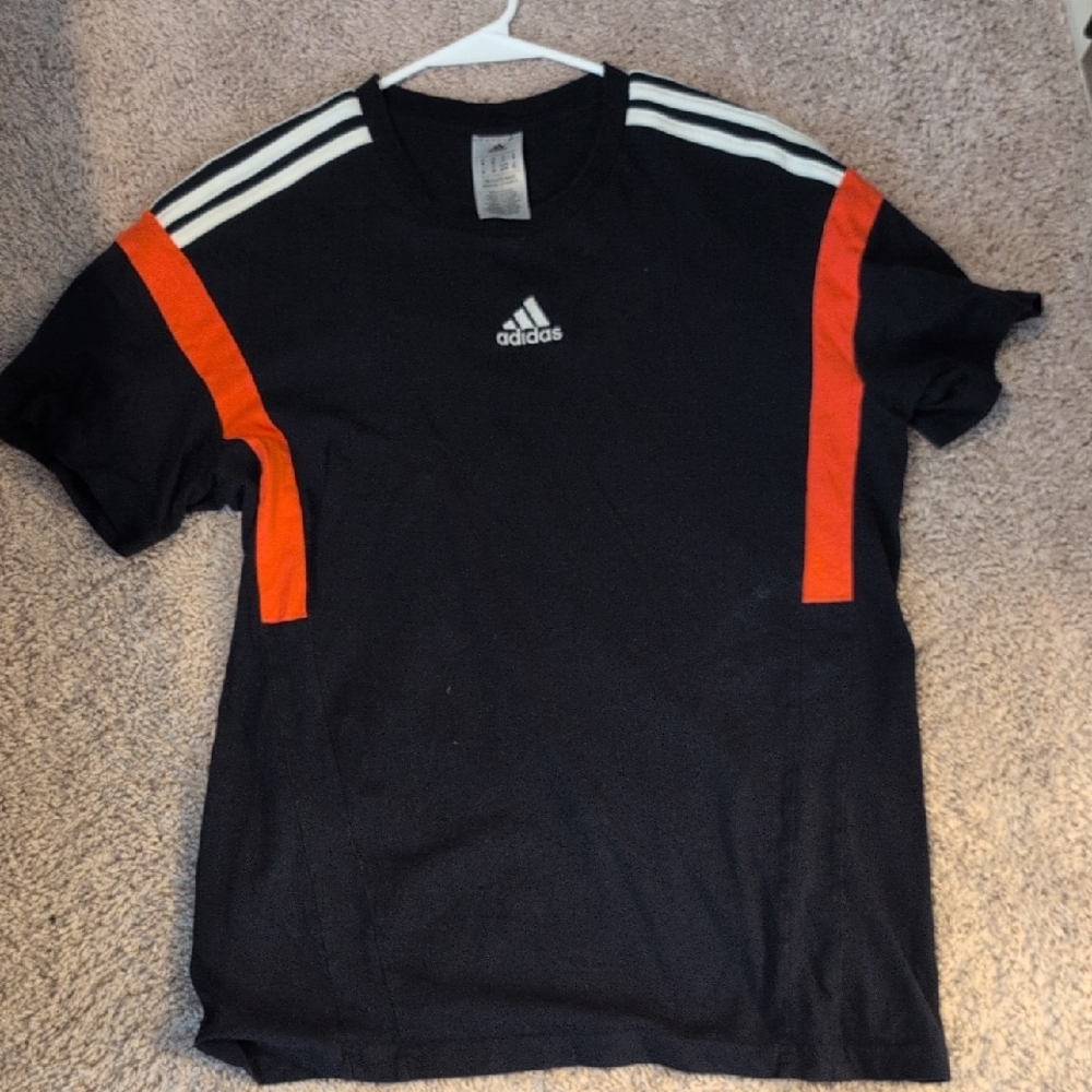 Adidas Black Tee with Red and White Stripes